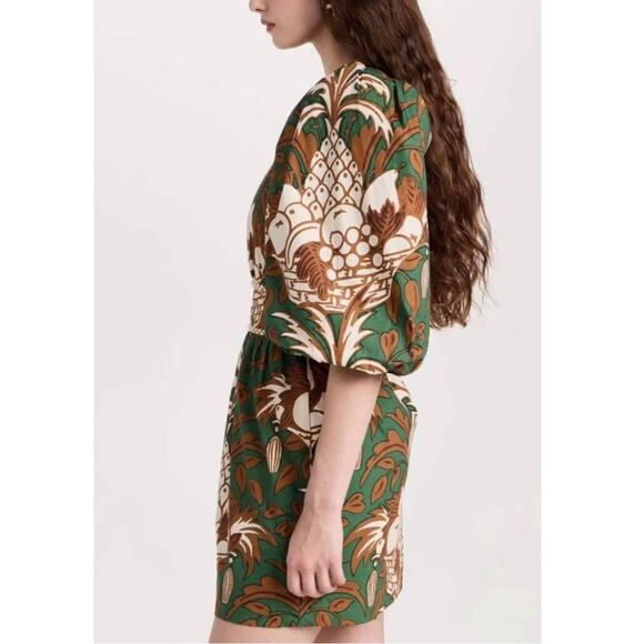 NWT Cara Cara Danielle One Shoulder Cotton Mini Dress Green Fruit Basket Size XL - Picture 5 of 15